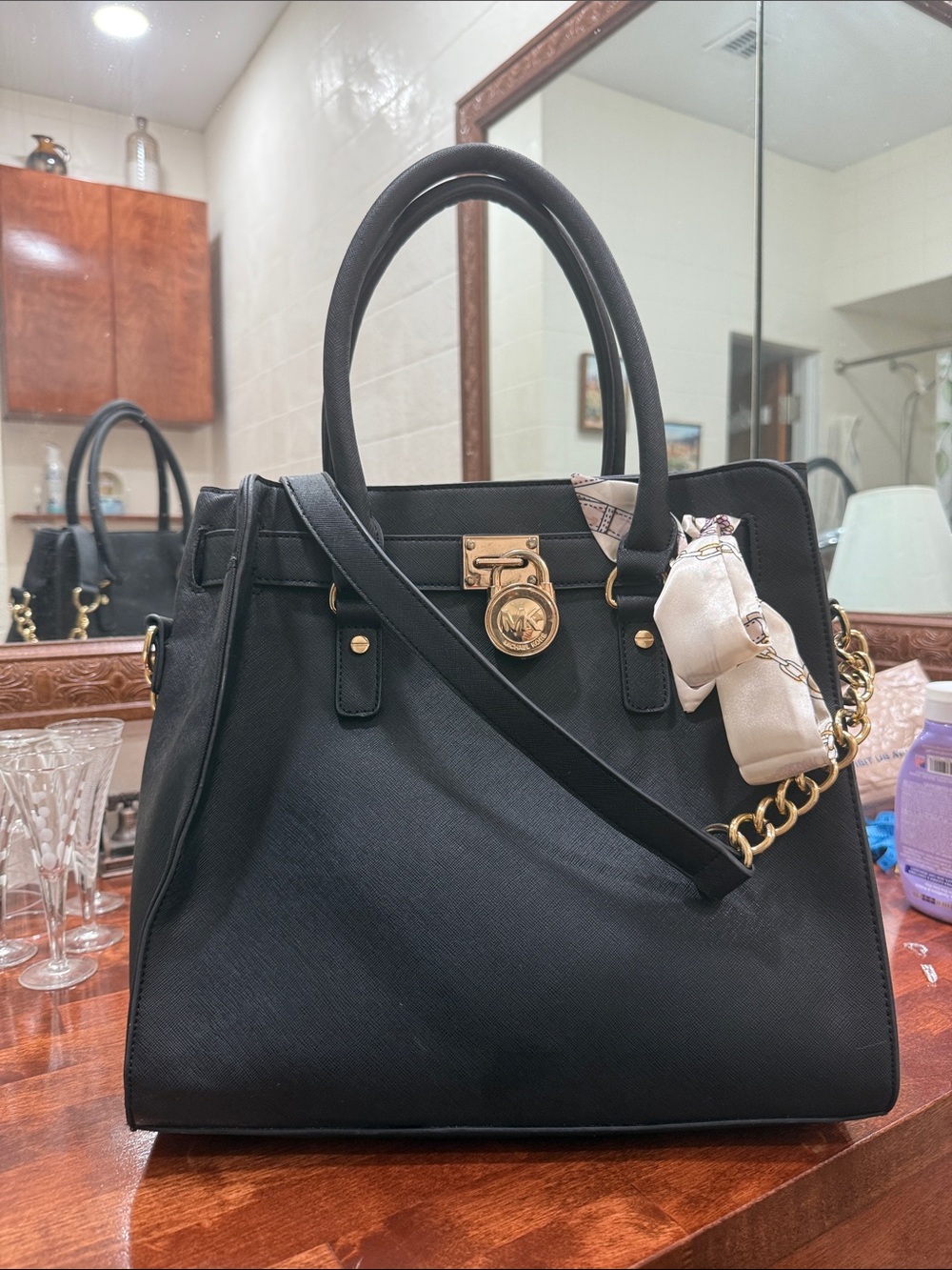 Michael Kors Black Saffiano Satchel with Gold Hardware